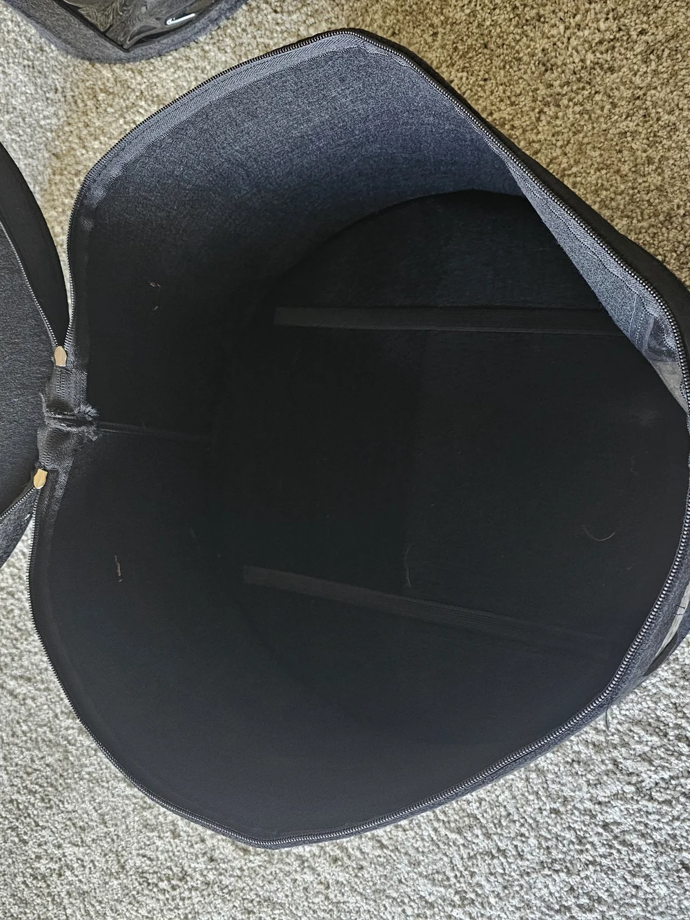 Black Round Travel Hat Box with Tan Carry Handle
